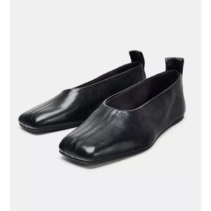 Zara Square Toe Leather Ballet Flats
